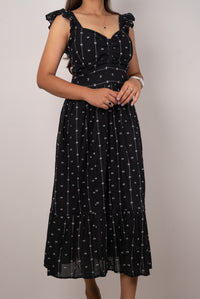 Black Dobby Print Ruffle-Strap Tiered Maxi Dress