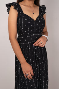 Black Dobby Print Ruffle-Strap Tiered Maxi Dress