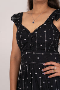 Black Dobby Print Ruffle-Strap Tiered Maxi Dress
