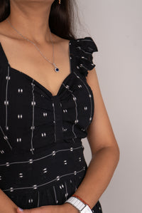 Black Dobby Print Ruffle-Strap Tiered Maxi Dress