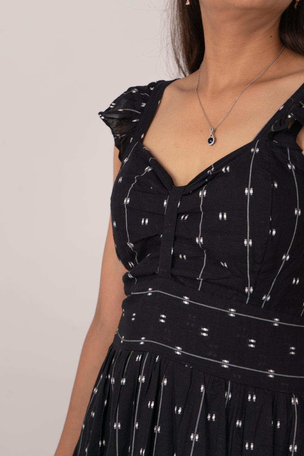 Black Dobby Print Ruffle-Strap Tiered Maxi Dress