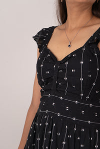 Black Dobby Print Ruffle-Strap Tiered Maxi Dress