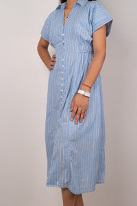 Sky Blue Striped Cotton Shirt Dress