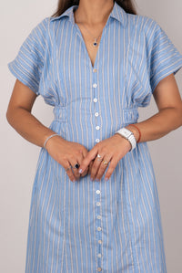 Sky Blue Striped Cotton Shirt Dress