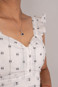 White Dobby Print Ruffle-Strap Tiered Maxi Dress