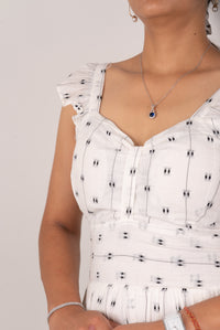 White Dobby Print Ruffle-Strap Tiered Maxi Dress