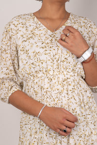 Ivory Floral Vine Print Tiered Dress