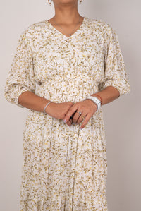 Ivory Floral Vine Print Tiered Dress