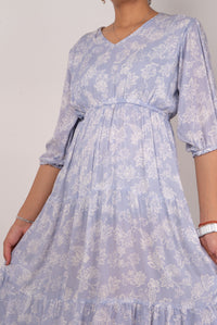 Powder Blue Paisley Print Tiered Dress