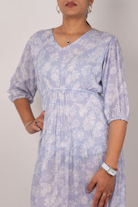 Powder Blue Paisley Print Tiered Dress