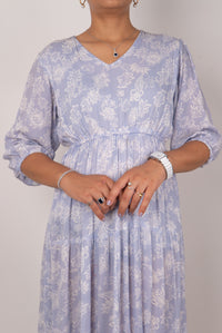 Powder Blue Paisley Print Tiered Dress