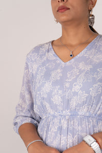Powder Blue Paisley Print Tiered Dress